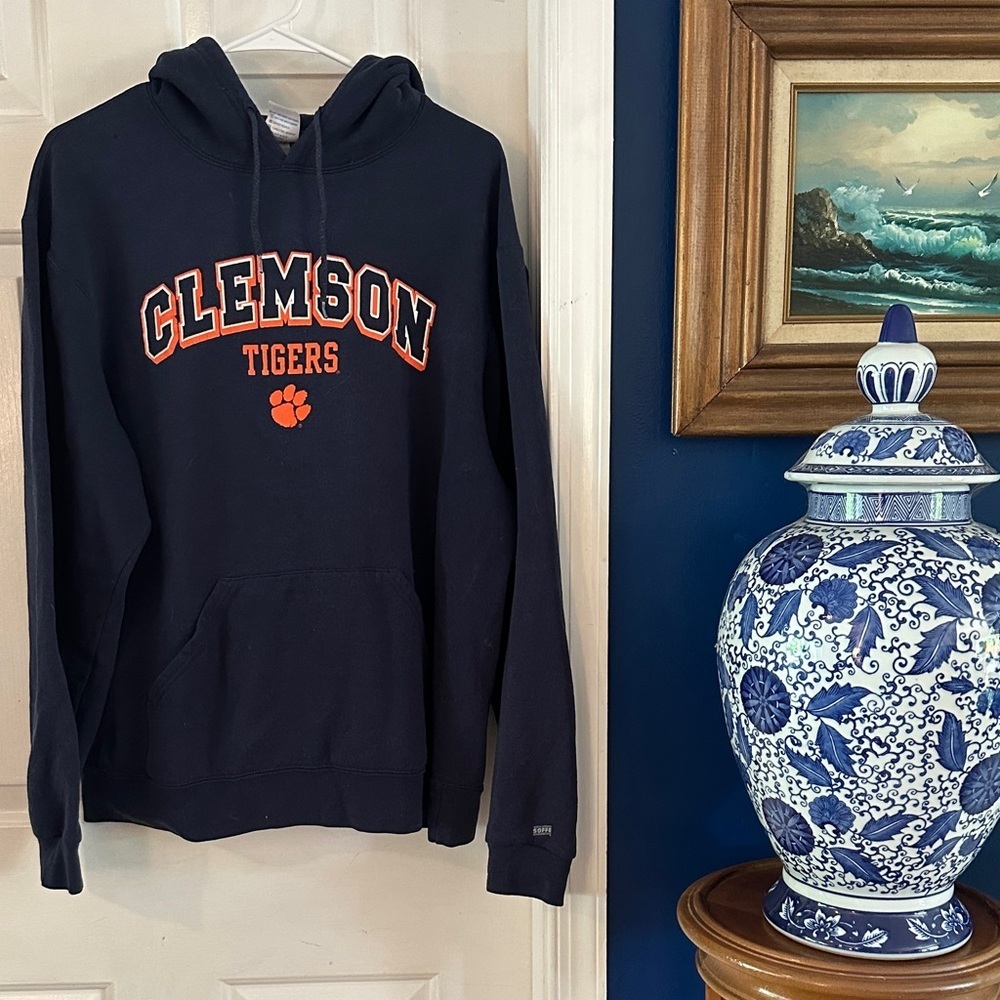 Soffe Blue & White Clemson Tigers Cotton Blend Hooded Sweatshirt Size XL